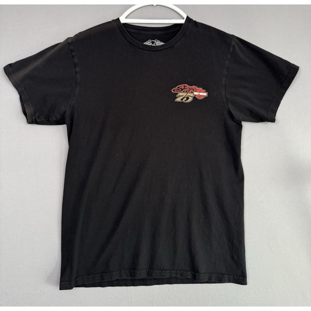Harley Davidson Black T-Shirt Mens Medium Biker Tee Motorcycle Sturgis 75th 2015